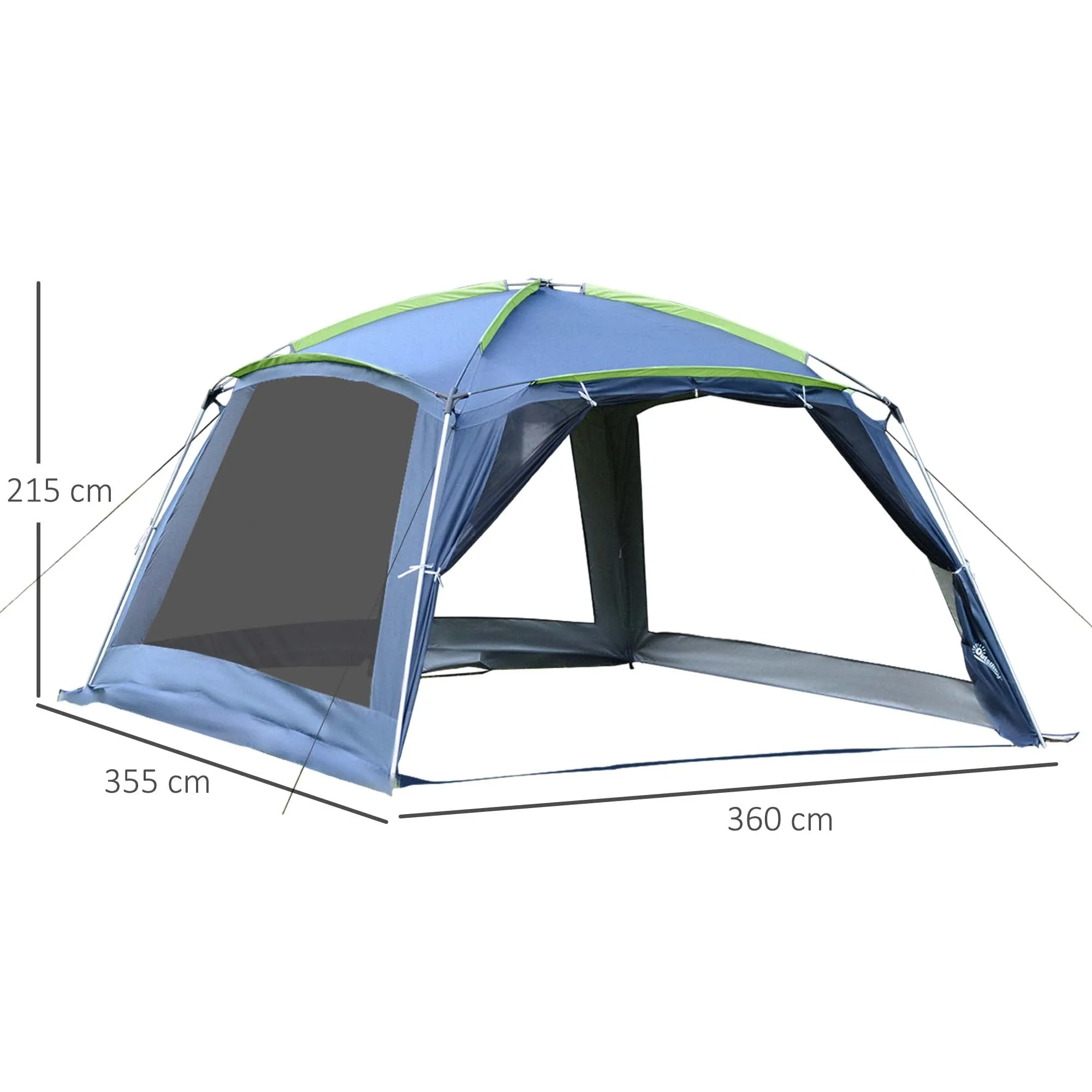 5-8 Person Camping Tent, Portable Dome Tent, Outdoor Screen House Sun Shelter, 360x355x215cm - Blue/Green