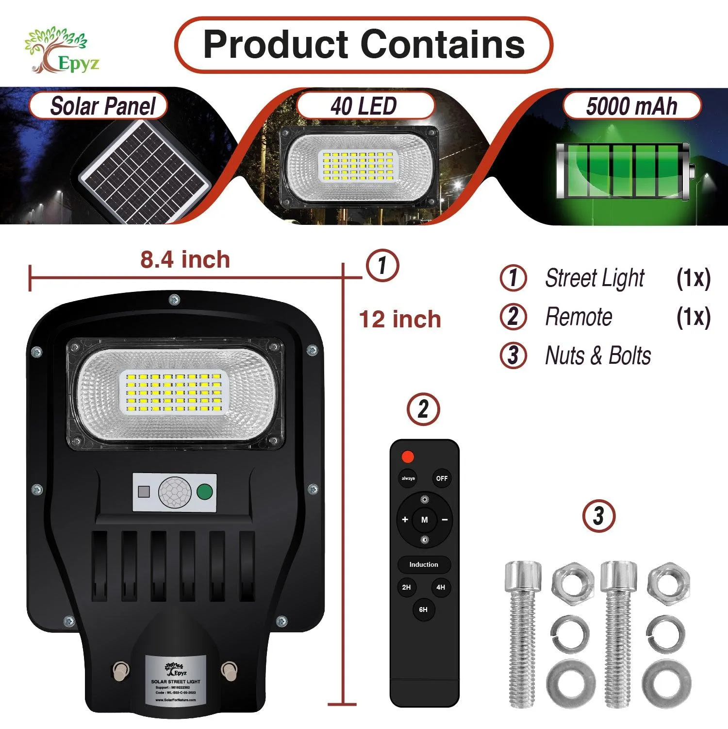 50 Watt Solar Street Light With Motion Sensor Without Pole (White Light)