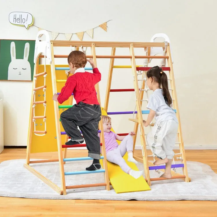 8-in-1 Indoor Wooden Jungle Gym Playset with Monkey Bars