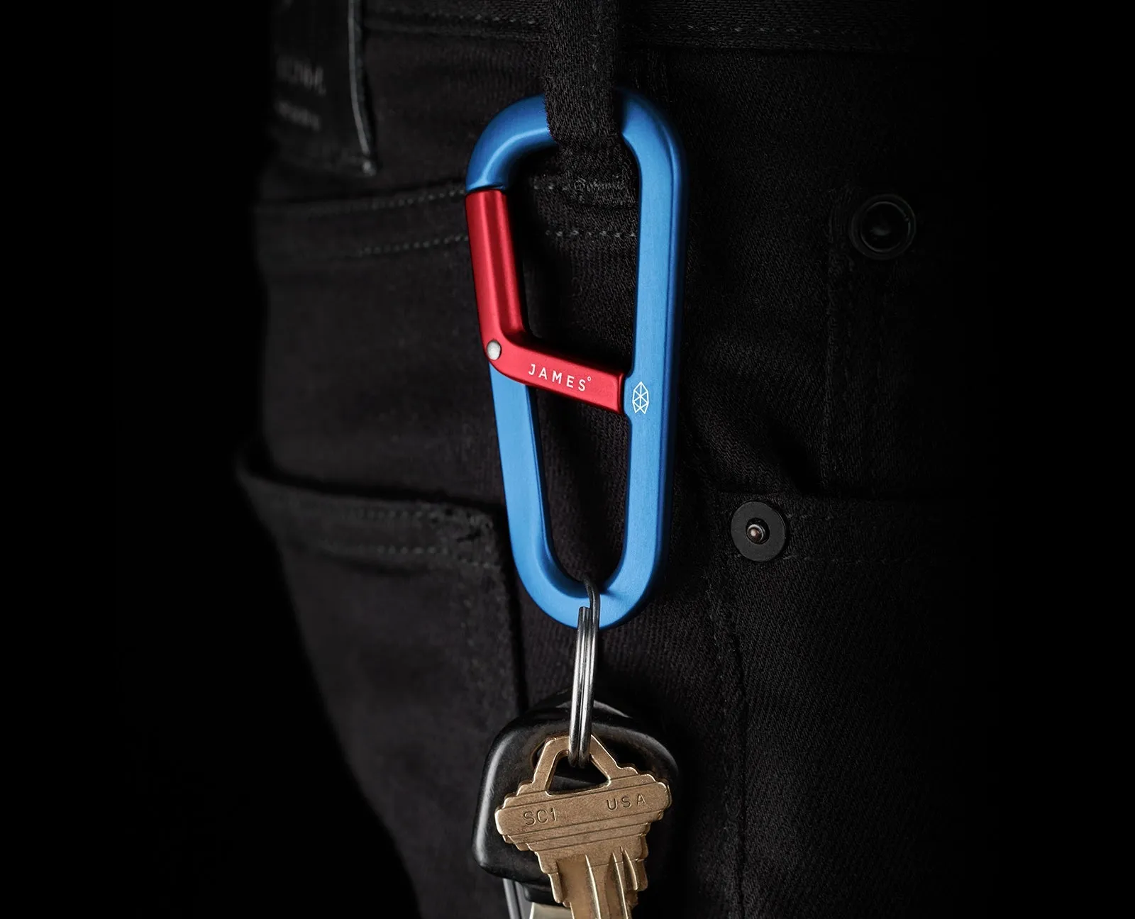 James The Hardin Aluminum EDC Carabiner - Cerulean   Red