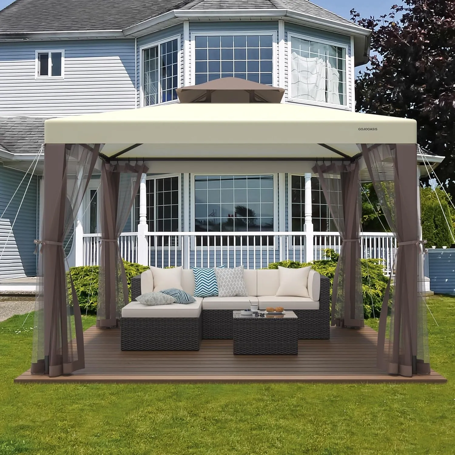 Patio Gazebo Tent Outdoor Canopy Shelter 10'X10' W/Mosquito Netting with 100 Square Feet of Shade for Garden, Backyard Deck and Lawns