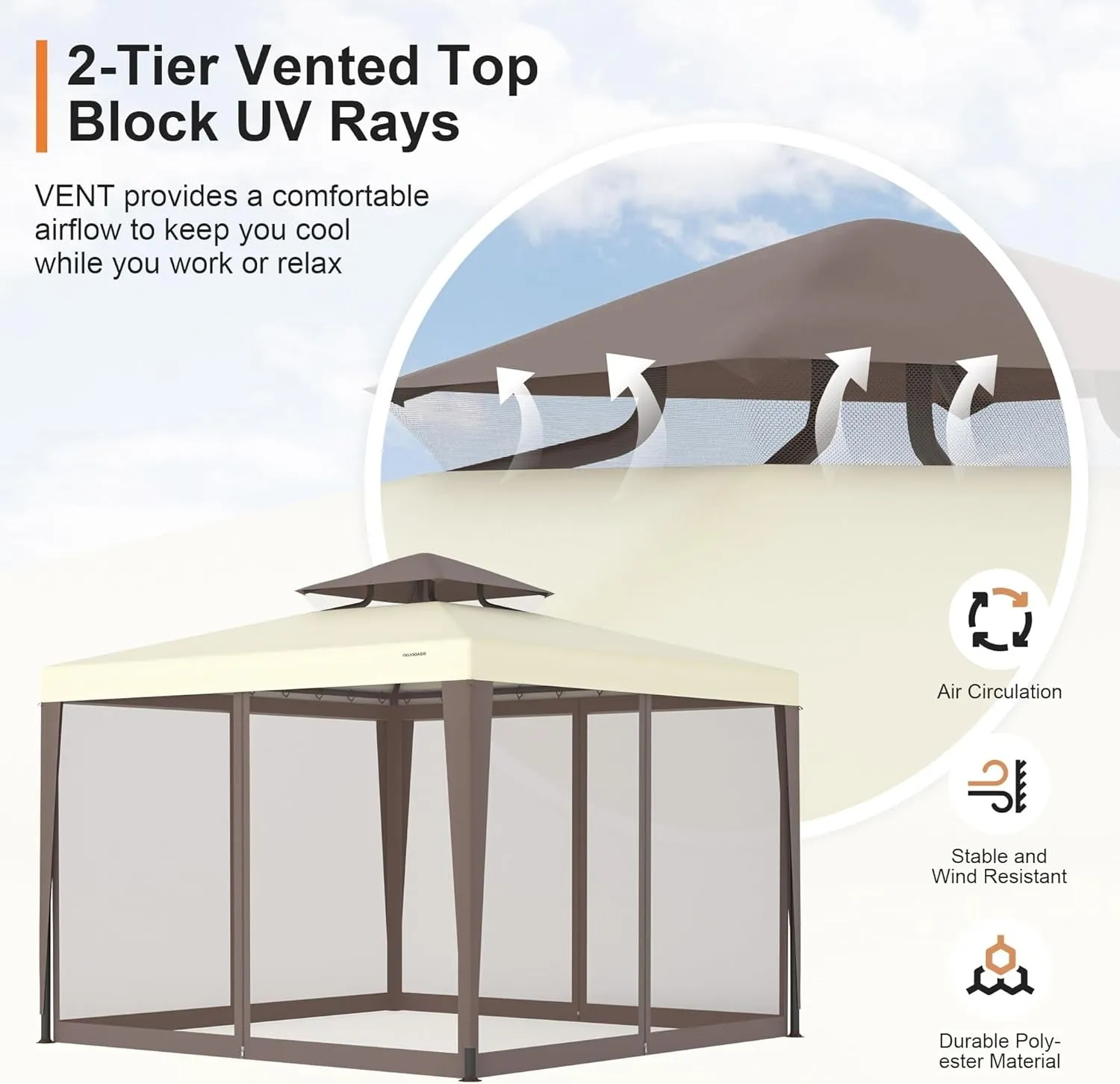 Patio Gazebo Tent Outdoor Canopy Shelter 10'X10' W/Mosquito Netting with 100 Square Feet of Shade for Garden, Backyard Deck and Lawns