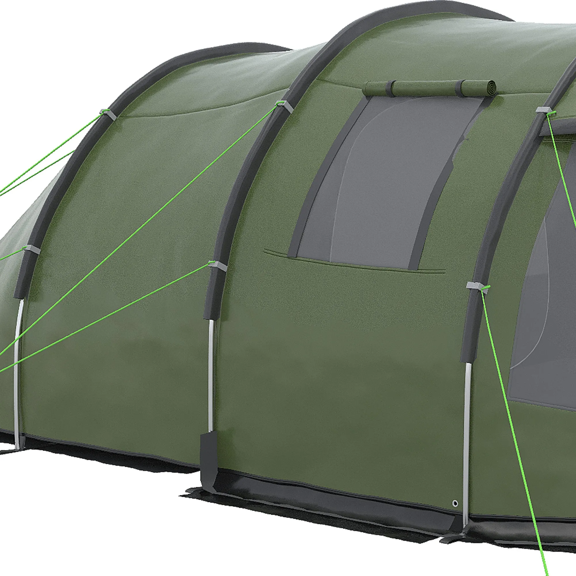 Two Room Tunnel Tent Camping Tent for 3-4 Man with Windows, Covers, Carry Bag, for Fishing, Hiking, Sports, Green