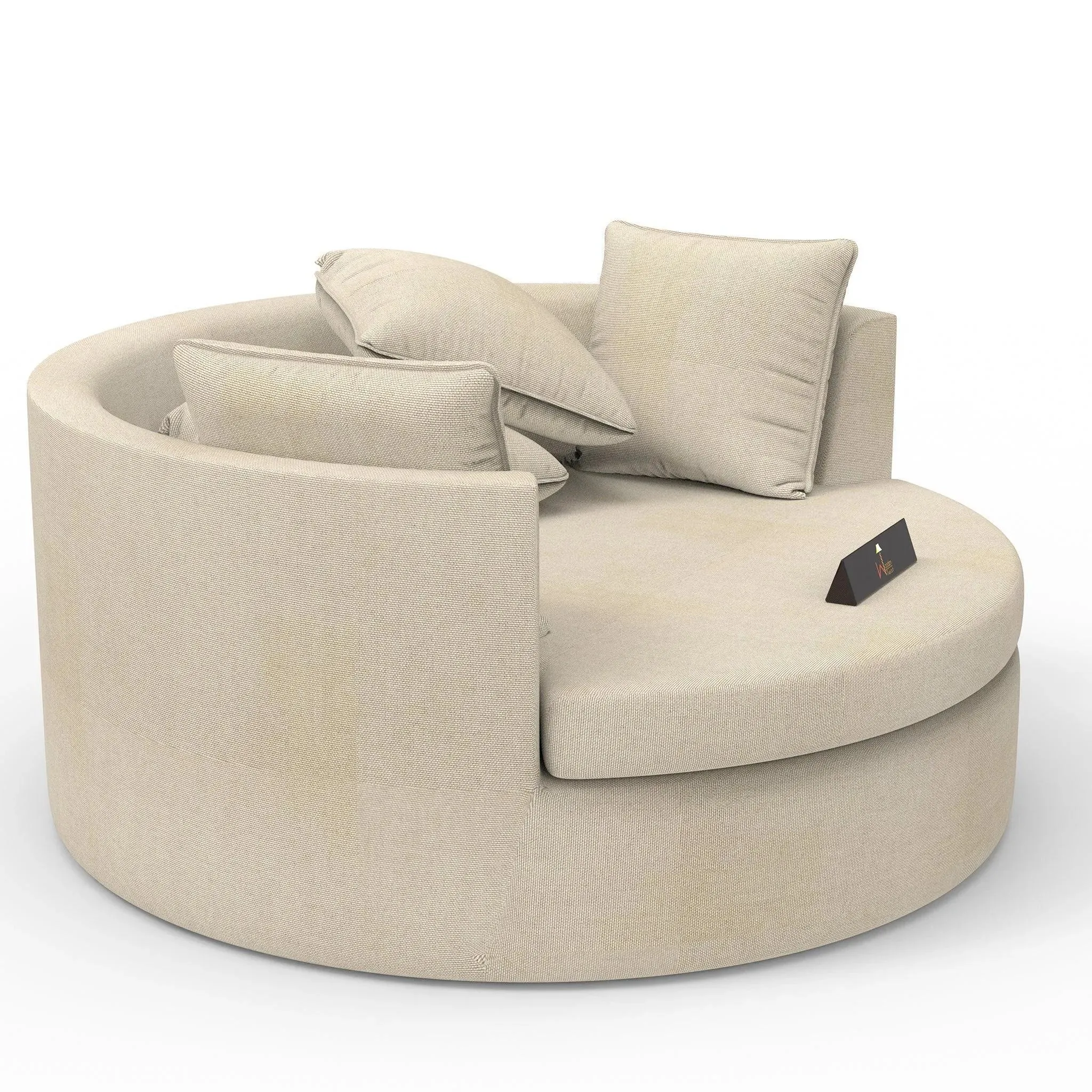 Wooden Twist Round Solid Wood Barrel Sofa Cuddle Chair ( Beige )