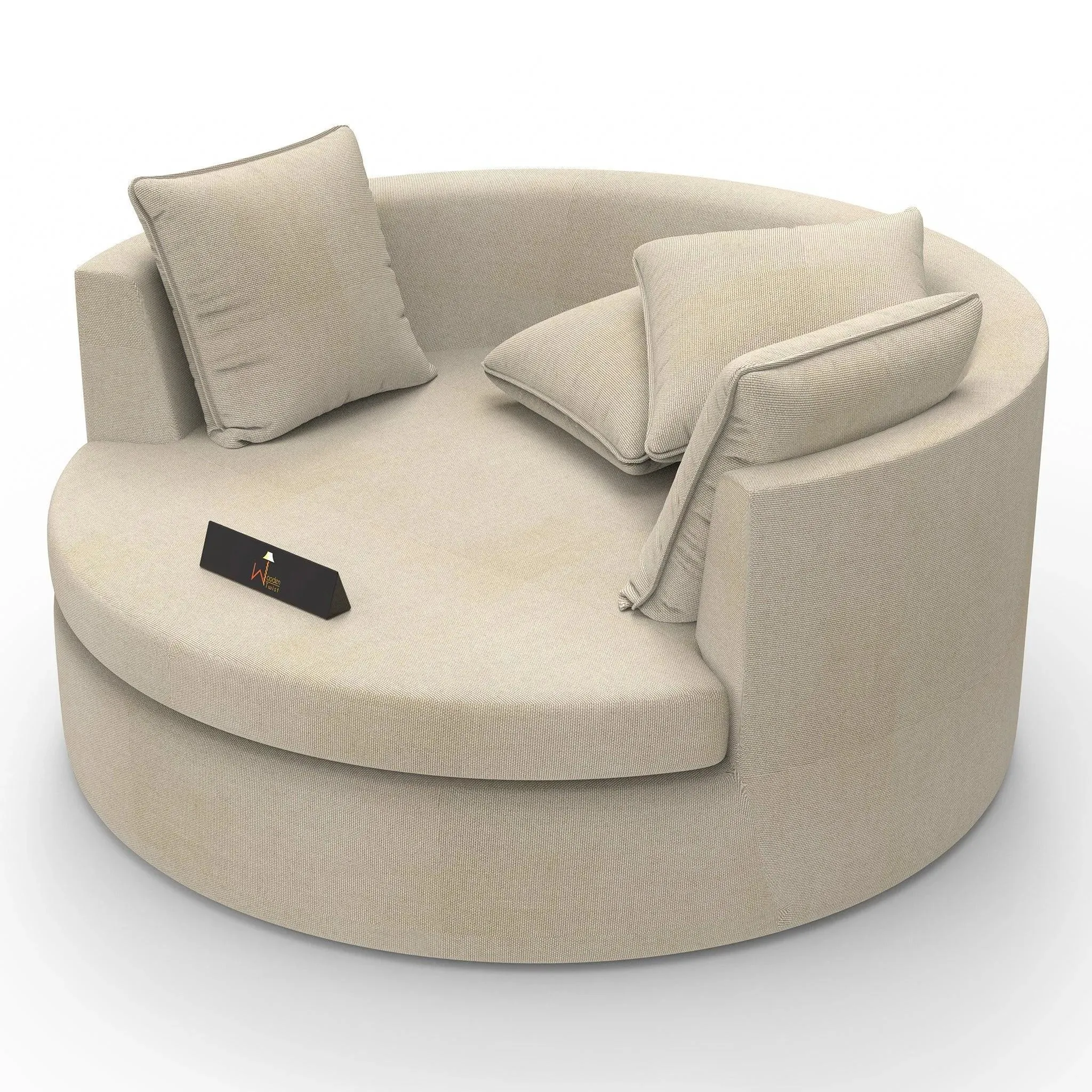 Wooden Twist Round Solid Wood Barrel Sofa Cuddle Chair ( Beige )